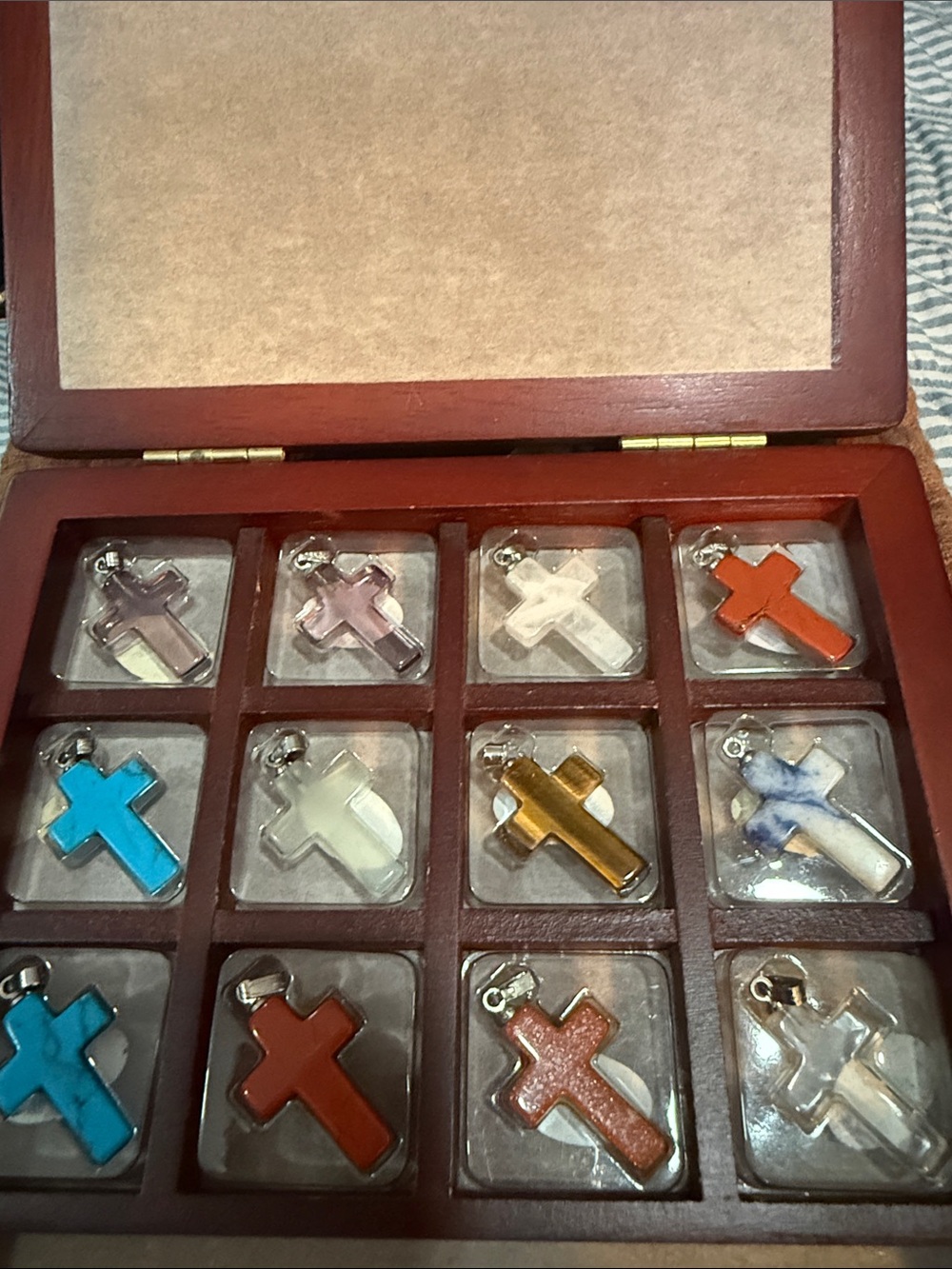 Stone Cross Pendant - Assorted Colors (Set)